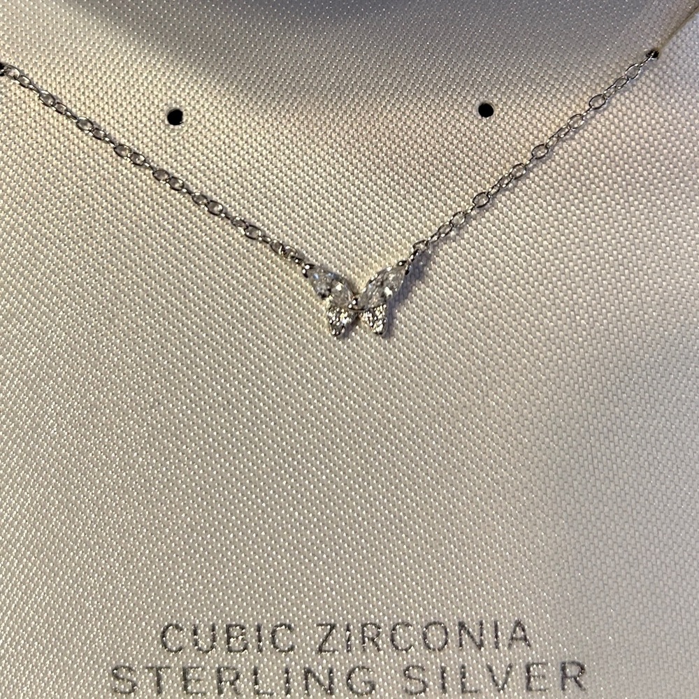 NWT PRIMROSE Butterfly Necklace Sterling Silver & cubic Zirconia